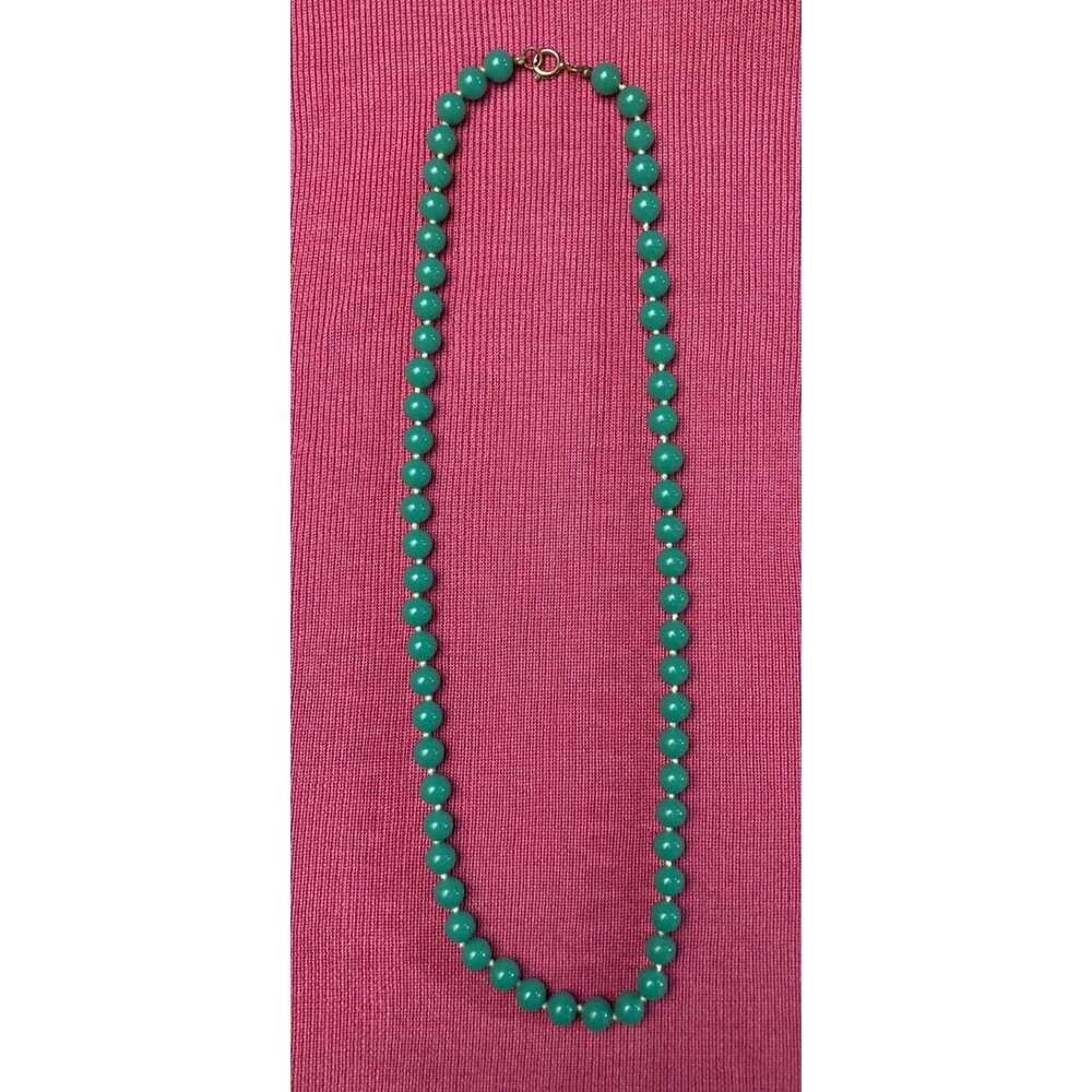 Vintage 60s Necklace 1960s Green Glass Single Strand Beaded Rockabilly Pinup